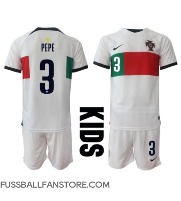 Portugal Pepe #3 Replik Auswärtstrikot Kinder WM 2022 Kurzarm (+ Kurze Hosen)